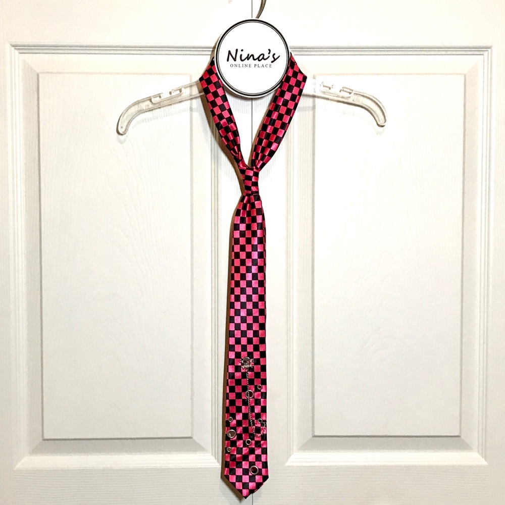 Halloween Unisex Checkers Pattern Neck Tie Black/Pink One Size